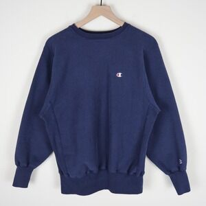 Vintage 90s Champion Reverse Weave Blank Crewneck Sweatshirt Navy M/L 21.5x26